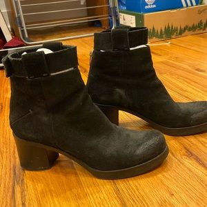 Costume National Black Suede Back Zipper Detached Strap Block Heel Booties